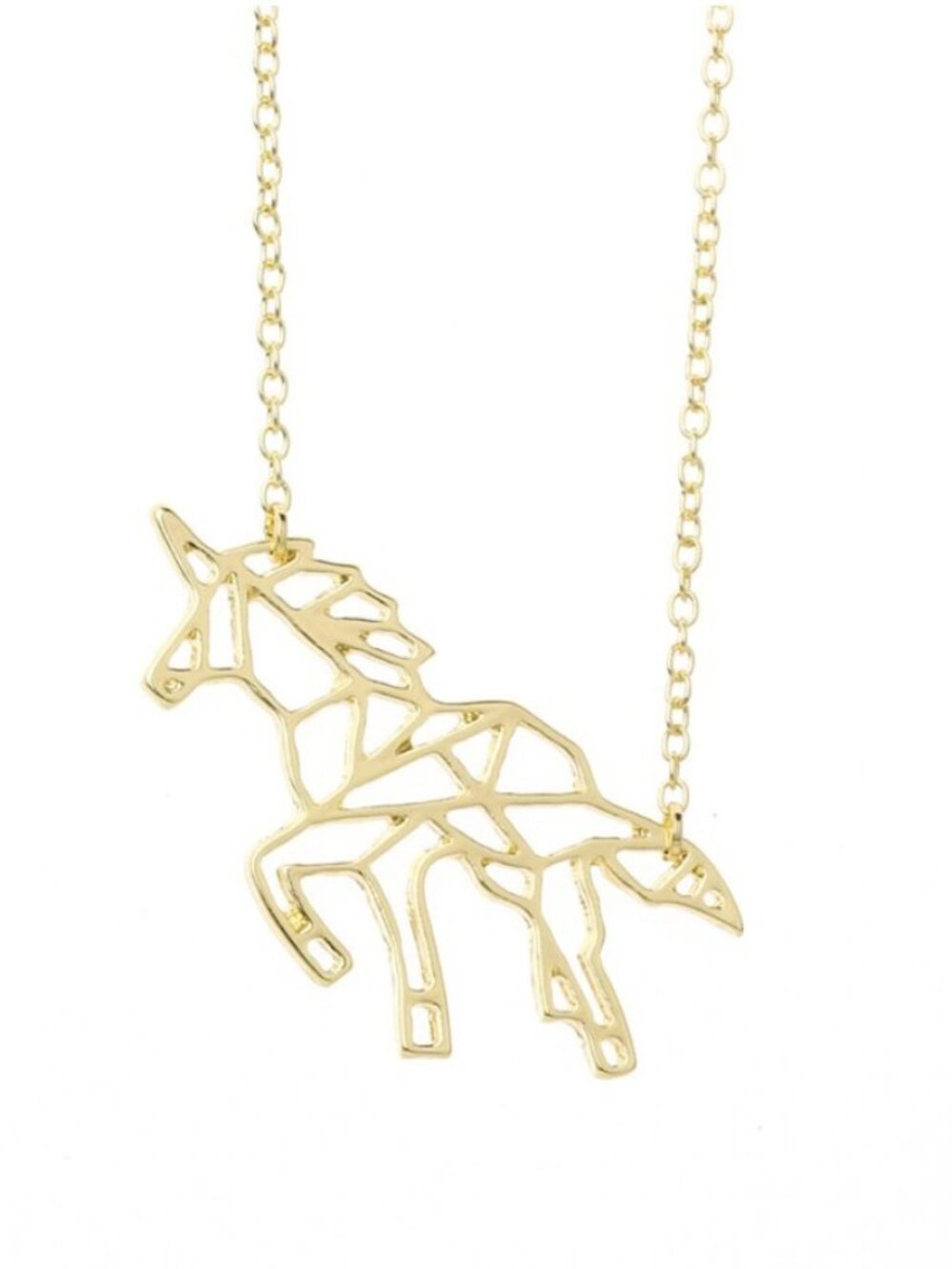 Gold Contemporary Magical Unicorn Horse Cute Origami Style Necklace